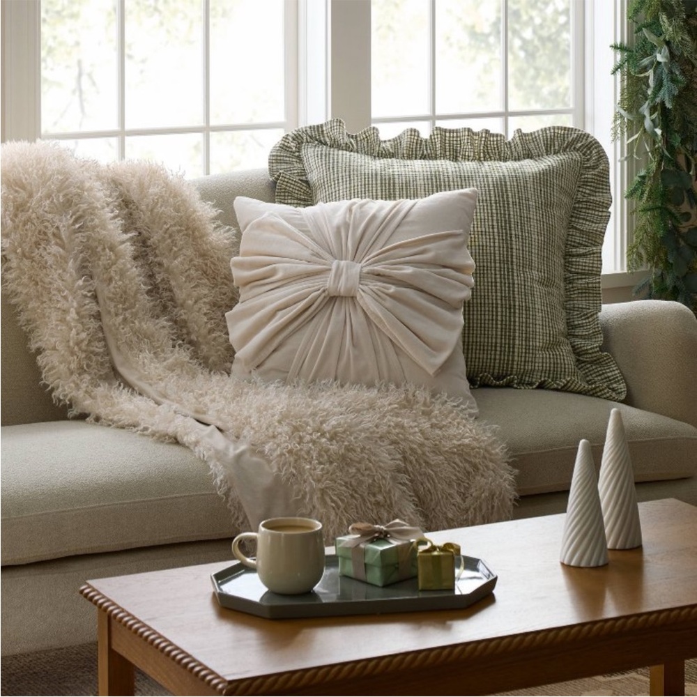20"x20" Velvet Bow Throw Pillow Cream - Threshold™ designed with Studio McGee - Picture 2 of 4